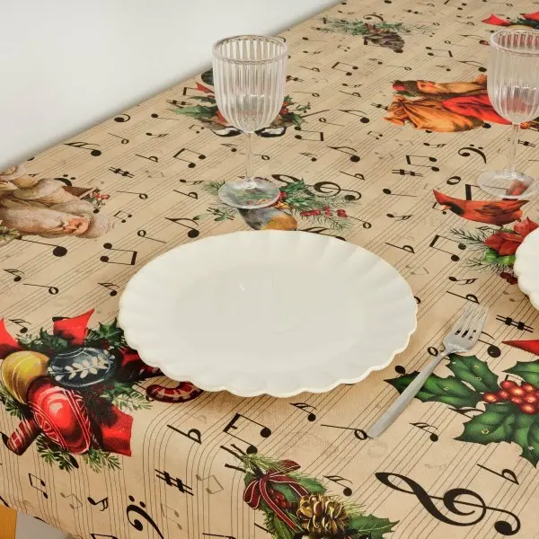 Stain-proof resined tablecloth Muaré Christmas Sheet Music 300 x 140 cm