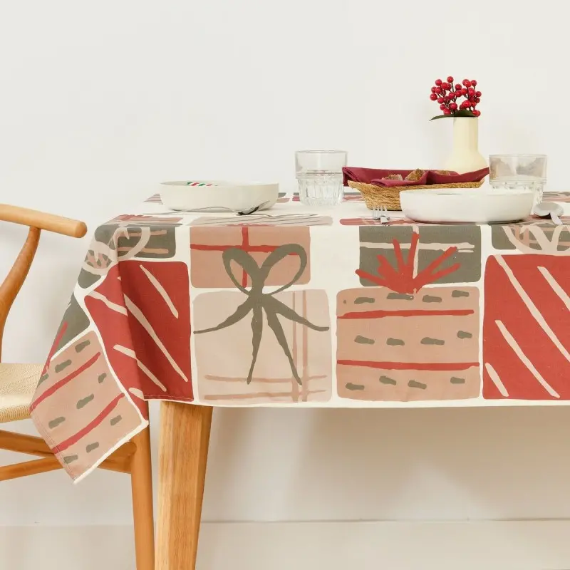 Stain-proof resined tablecloth Muaré Christmas Present 140 x 140 cm