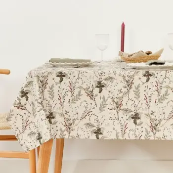 Stain-proof resined tablecloth Muaré Christmas Mistletoe...