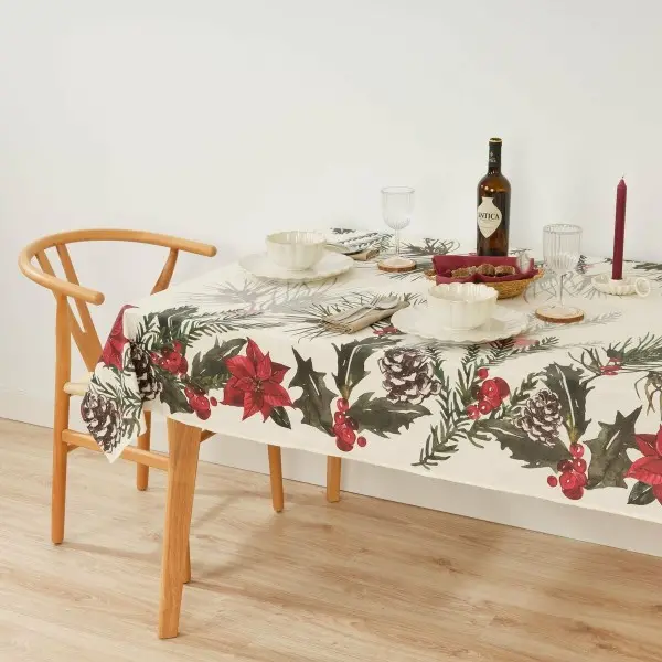 Stain-proof resined tablecloth Muaré Christmas Flowers 300 x 140 cm