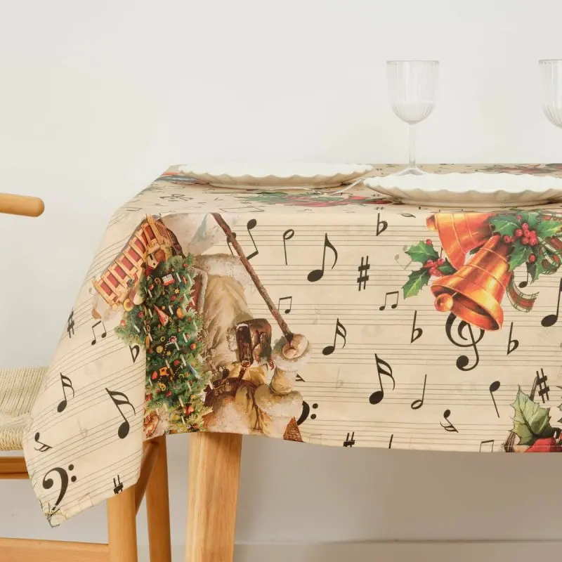 Stain-proof resined tablecloth Muaré Christmas Sheet Music 250 x 140 cm