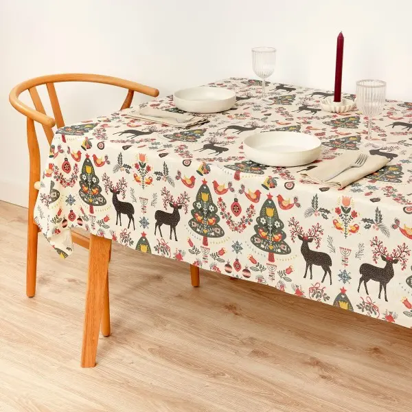 Stain-proof resined tablecloth Muaré Merry Christmas 200 x 140 cm
