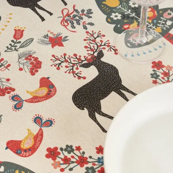 Stain-proof resined tablecloth Muaré Merry Christmas 200 x 140 cm