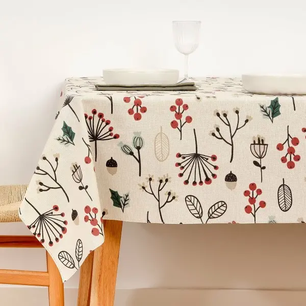 Stain-proof resined tablecloth Muaré Merry Christmas 140 x 140 cm