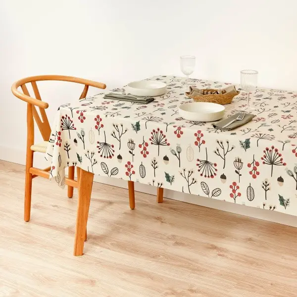 Stain-proof resined tablecloth Muaré Merry Christmas 140 x 140 cm