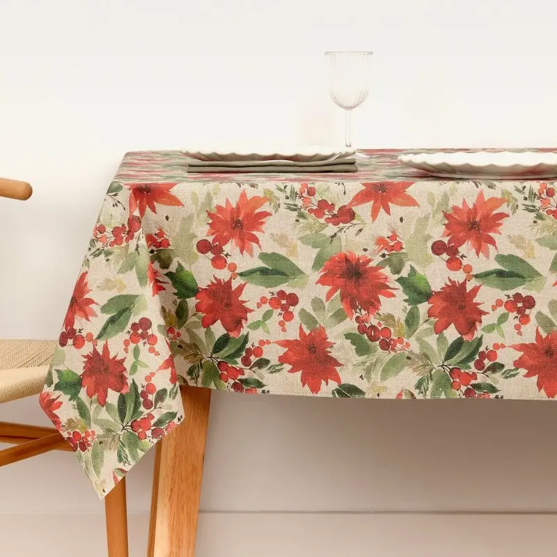 Stain-proof resined tablecloth Muaré Merry Christmas 140 x 140 cm