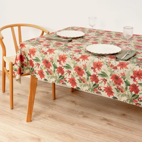 Stain-proof resined tablecloth Muaré Merry Christmas 140 x 140 cm