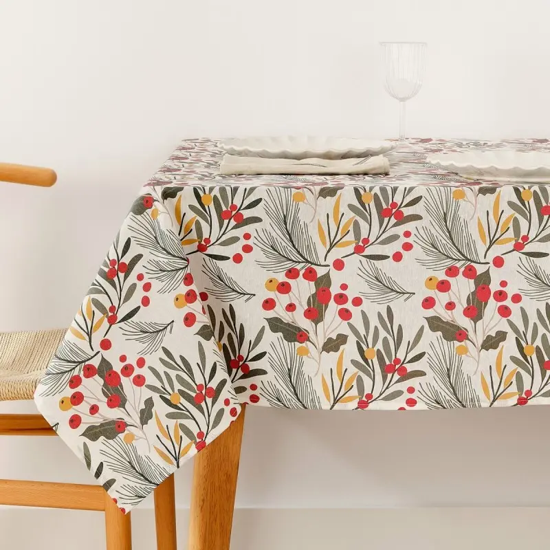 Stain-proof resined tablecloth Muaré Merry Christmas 140 x 140 cm