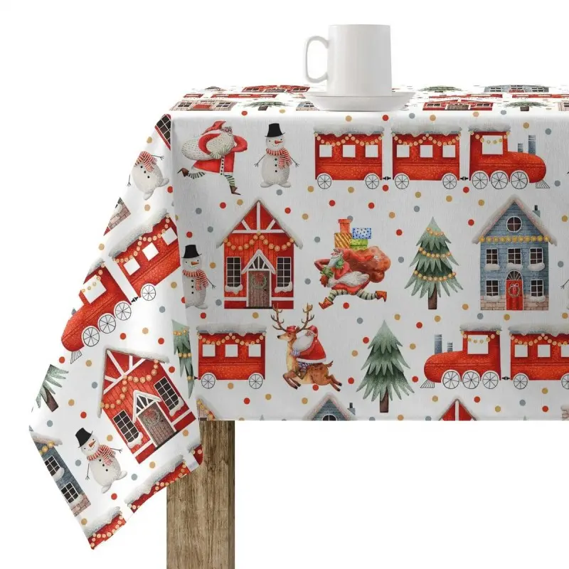 Stain-proof resined tablecloth Muaré Merry Christmas 140 x 140 cm