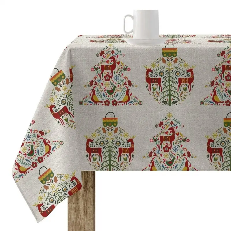 Stain-proof resined tablecloth Muaré Merry Christmas 140 x 140 cm