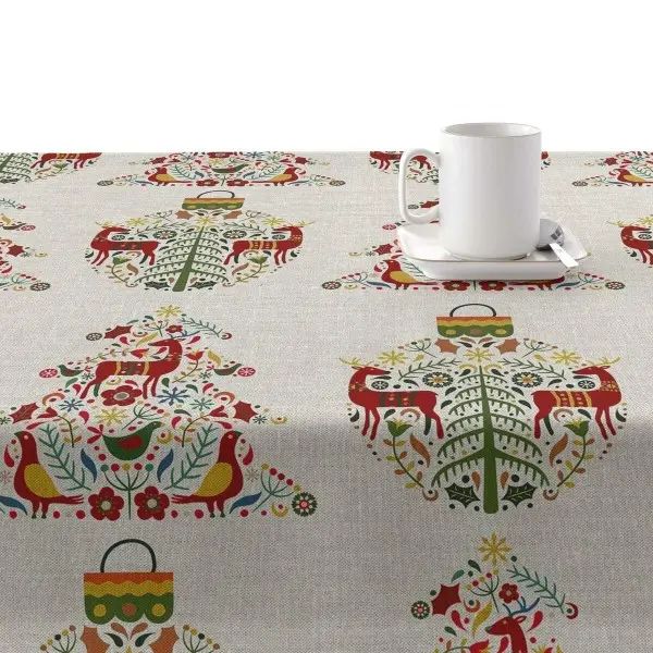 Stain-proof resined tablecloth Muaré Merry Christmas 140 x 140 cm