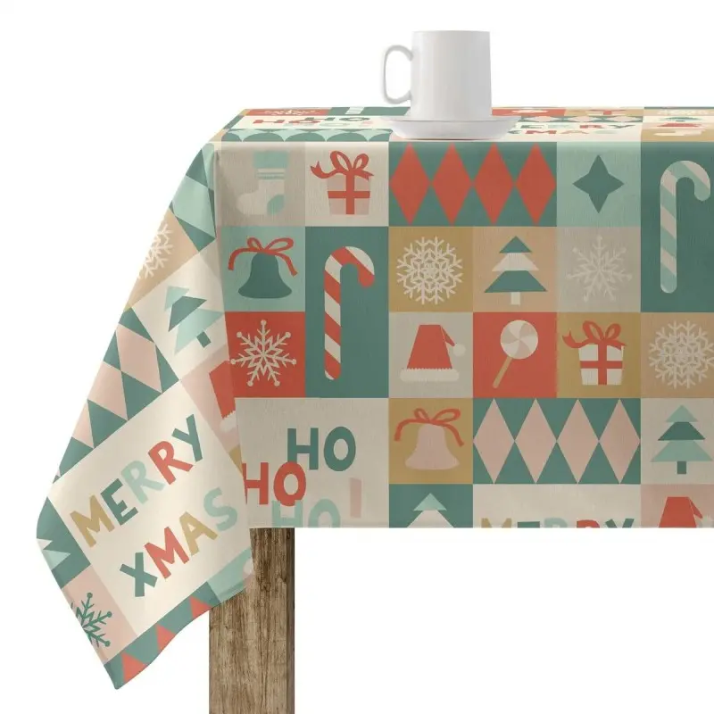 Stain-proof resined tablecloth Muaré Merry Christmas 140 x 140 cm