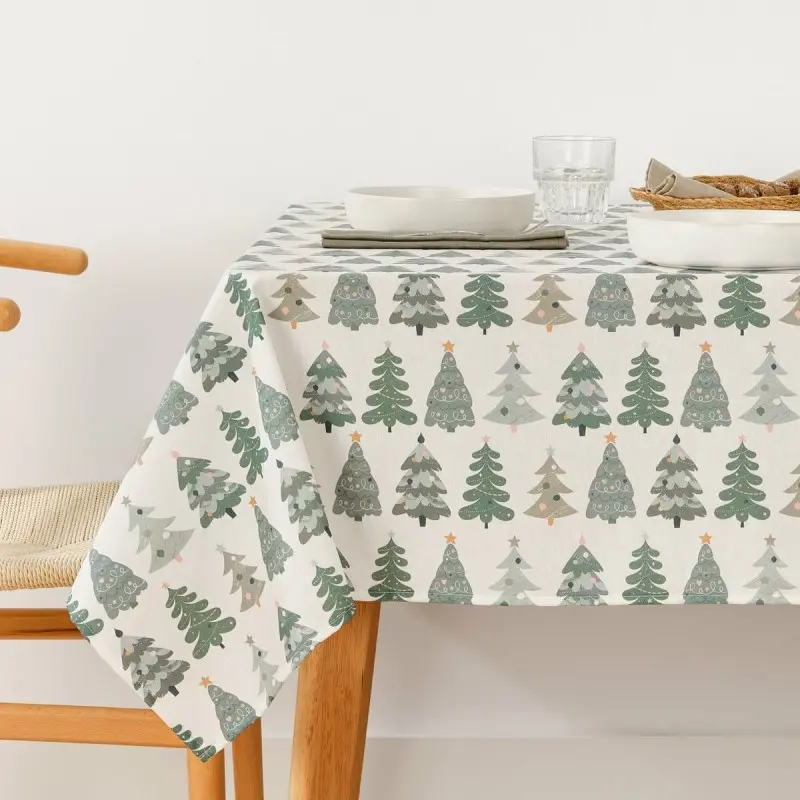 Stain-proof resined tablecloth Muaré Merry Christmas 140 x 140 cm