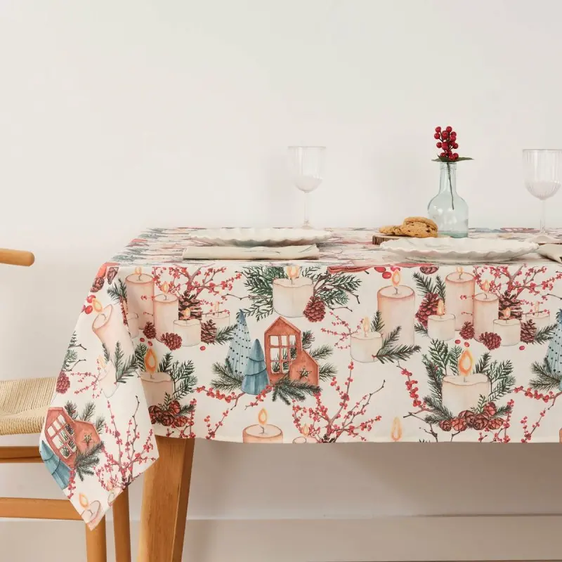 Stain-proof resined tablecloth Muaré Christmas 140 x 140 cm