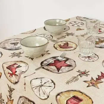 Stain-proof resined tablecloth Muaré Wooden Christmas 300... 2