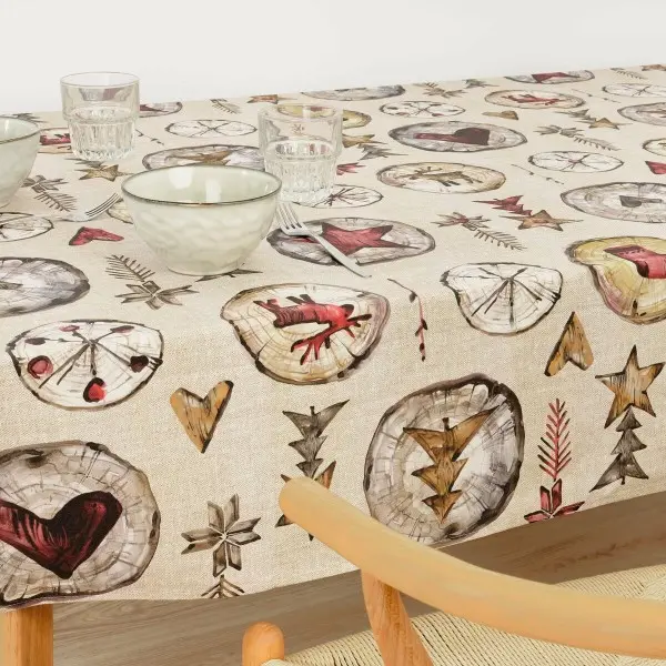 Stain-proof resined tablecloth Muaré Wooden Christmas 300 x 140 cm