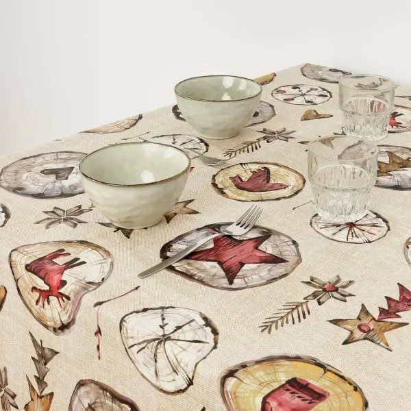 Stain-proof resined tablecloth Muaré Wooden Christmas 250 x 140 cm