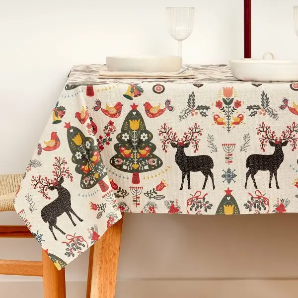 Stain-proof resined tablecloth Muaré Merry Christmas 140 x 140 cm