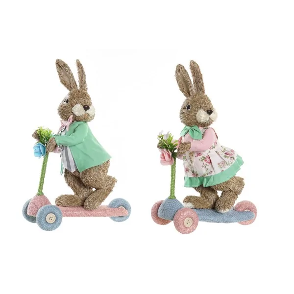 Decorative Figure DKD Home Decor 22 x 13 x 34 cm Blue Pink Brown Rabbit Green (2 Units)