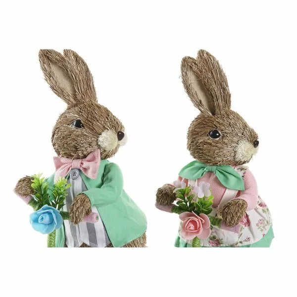 Decorative Figure DKD Home Decor 22 x 13 x 34 cm Blue Pink Brown Rabbit Green (2 Units)