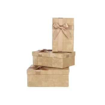 Set of decorative boxes Beige Cardboard Stripes Lasso 3...