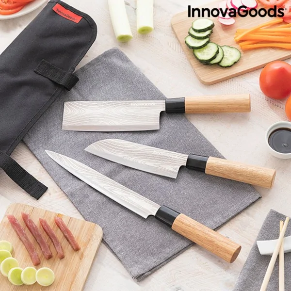 Set of Knives with Professional Carry Case InnovaGoods Damas·Q Stainless steel 3 Pieces (Refurbished B)